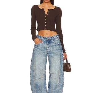 free people good luck mid rise barrel Jean